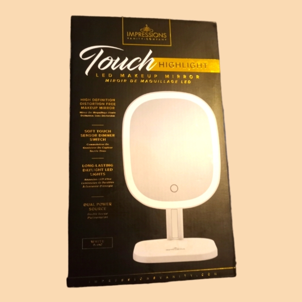 NWB.  Impressions Vanity.  Touch highlight LED makeup mirror. White.